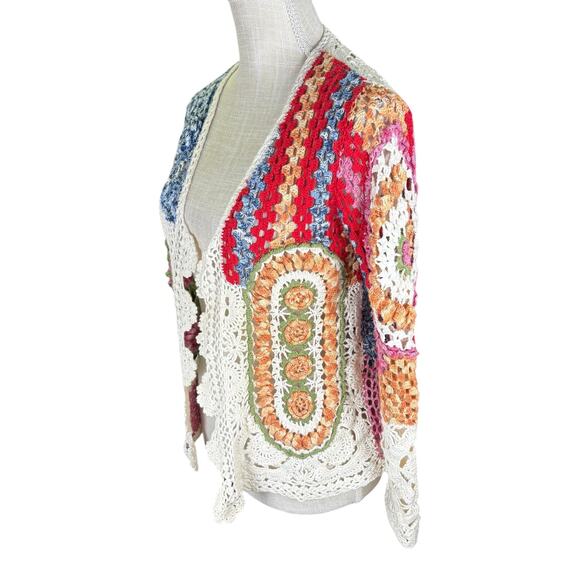 Vintage Carole Little Crochet Patchwork Sweater Women's Small Petite Cottage Y2K - Picture 2 of 8